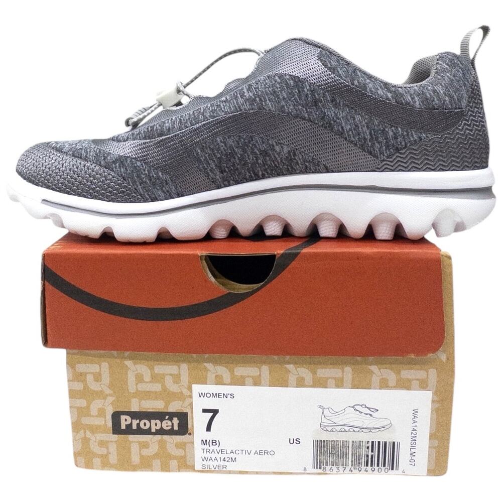 Propet TravelActiv Aero Walking Comfort Sneaker Womens Size 7 Gray Bungee Tie